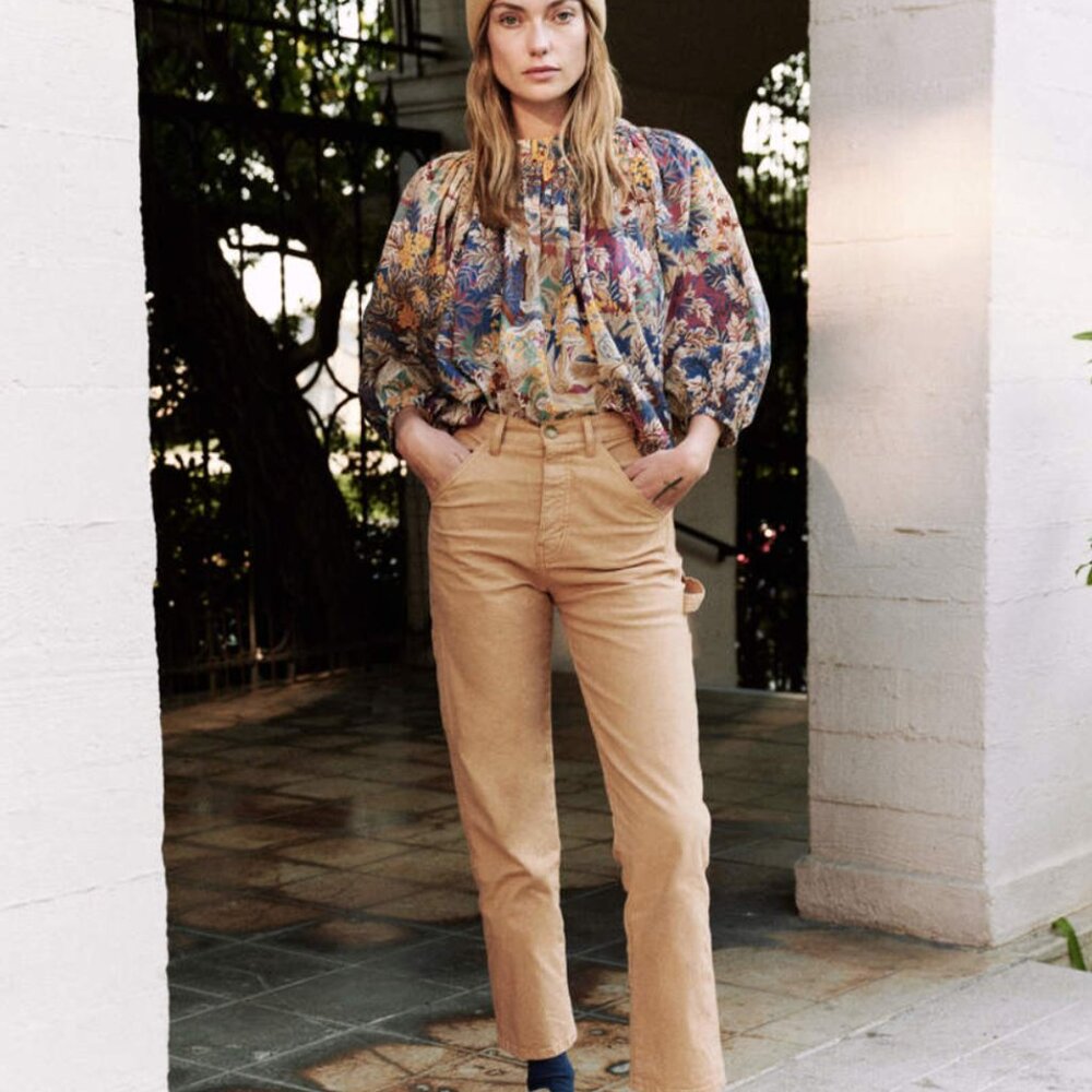 THE GREAT. Multicolor Floral High-Neck Balloon-Sleeve Blouse